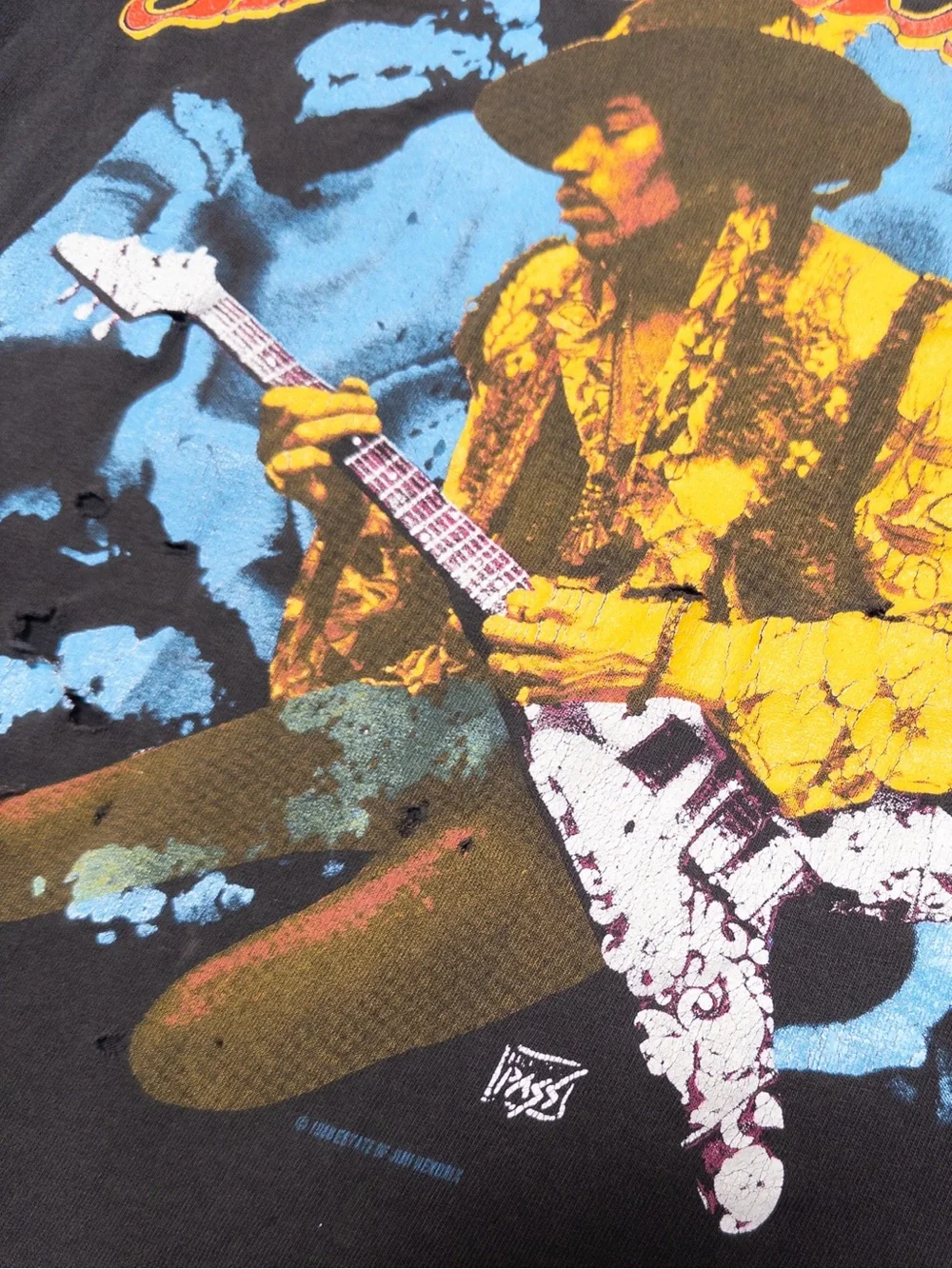 Vtg 80s Jimi Hendrix Backstage Pass T-Shirt, Single Stitch, Sz S, Thrashed - Picture 9 of 14